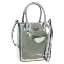 PRADA Hand Bag Patent Leather 2way Silver Auth 185901M-1