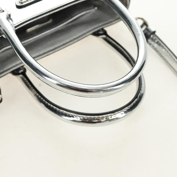 PRADA Hand Bag Patent Leather 2way Silver Auth 185901M