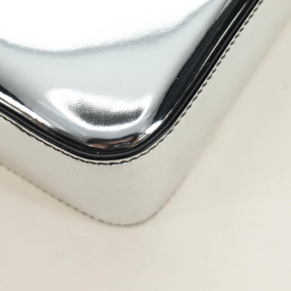 PRADA Hand Bag Patent Leather 2way Silver Auth 185901M