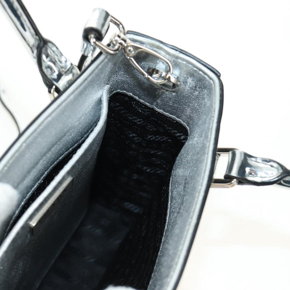 PRADA Hand Bag Patent Leather 2way Silver Auth 185901M