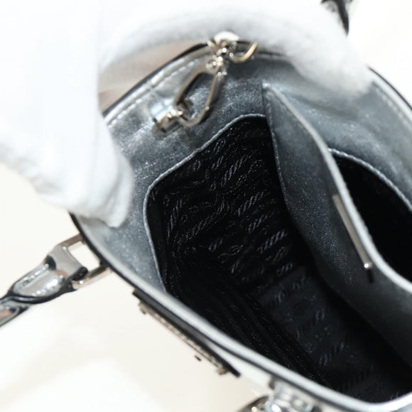 PRADA Hand Bag Patent Leather 2way Silver Auth 185901M