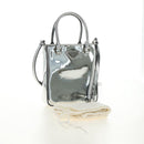 PRADA Hand Bag Patent Leather 2way Silver Auth 185901M-12