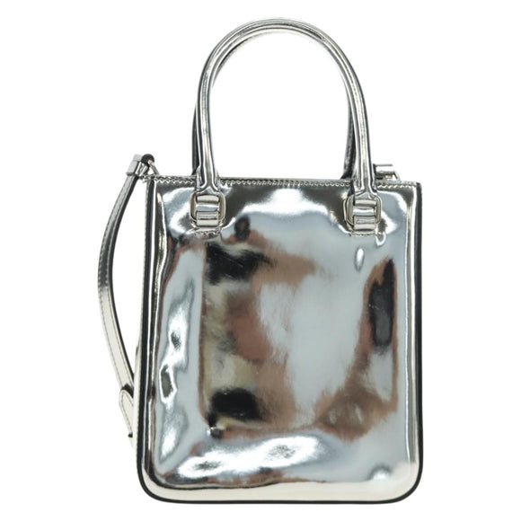 PRADA Hand Bag Patent Leather 2way Silver Auth 185901M