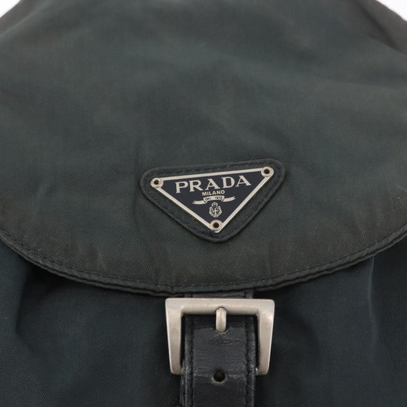 PRADA Chain Shoulder Backpack Nylon Green Silver Auth 185902A
