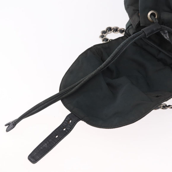 PRADA Chain Shoulder Backpack Nylon Green Silver Auth 185902A