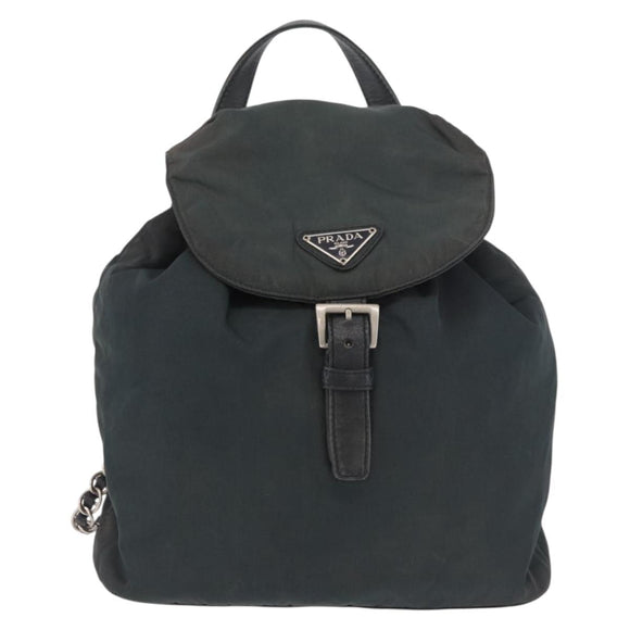 PRADA Chain Shoulder Backpack Nylon Green Silver Auth 185902A