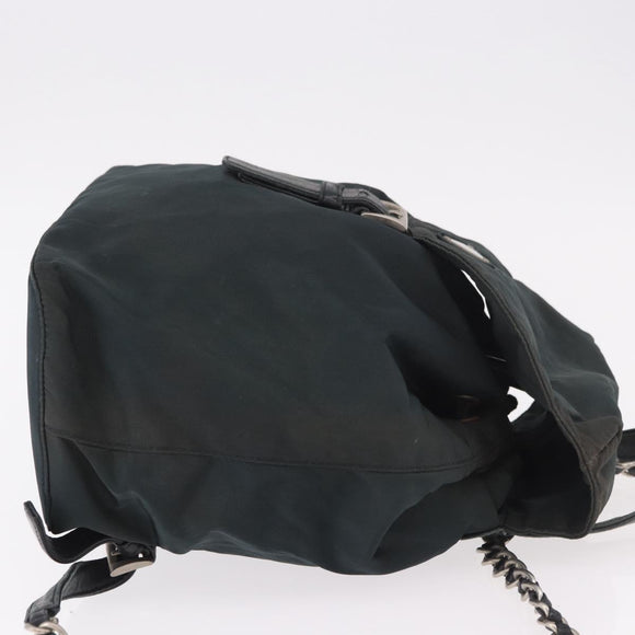 PRADA Chain Shoulder Backpack Nylon Green Silver Auth 185902A