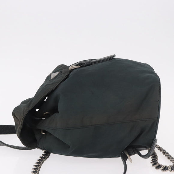 PRADA Chain Shoulder Backpack Nylon Green Silver Auth 185902A