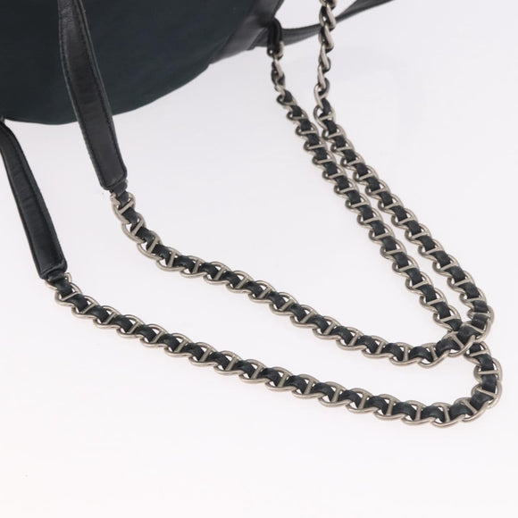 PRADA Chain Shoulder Backpack Nylon Green Silver Auth 185902A