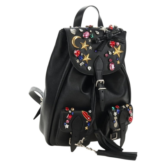 SAINT LAURENT Backpack Leather Black Silver Auth 185905SM