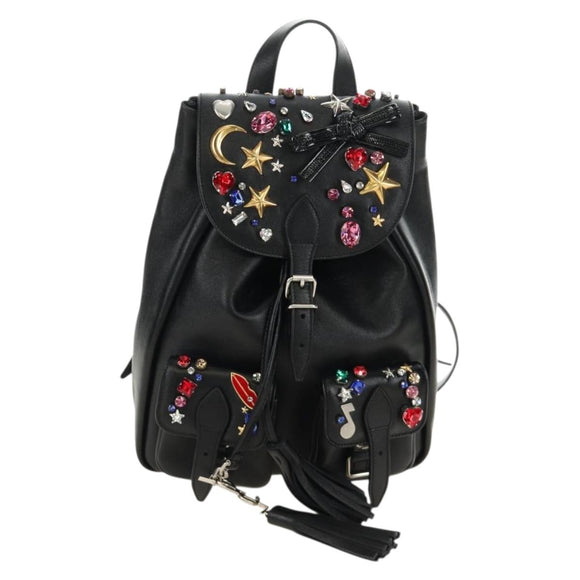 SAINT LAURENT Backpack Leather Black Silver Auth 185905SM