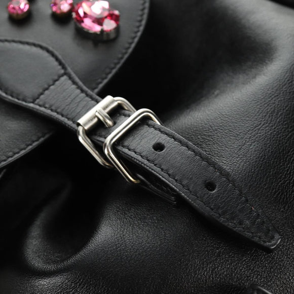 SAINT LAURENT Backpack Leather Black Silver Auth 185905SM