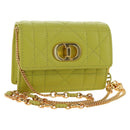 Christian Dior Cannage Miss Caro Chain Pouch Lamb Skin Green Gold Auth 185907SM-1