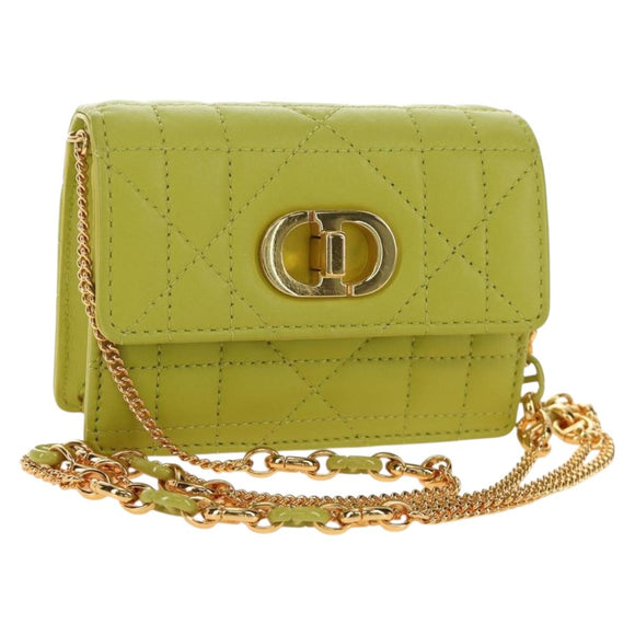Christian Dior Cannage Miss Caro Chain Pouch Lamb Skin Green Gold Auth 185907SM