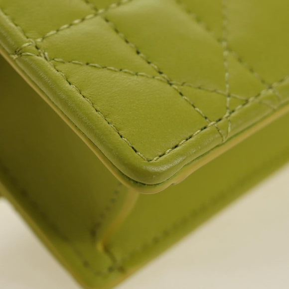 Christian Dior Cannage Miss Caro Chain Pouch Lamb Skin Green Gold Auth 185907SM