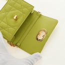 Christian Dior Cannage Miss Caro Chain Pouch Lamb Skin Green Gold Auth 185907SM-16