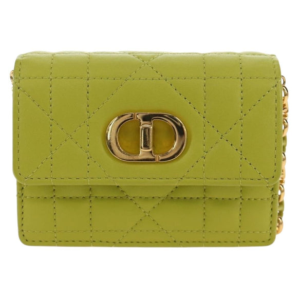 Christian Dior Cannage Miss Caro Chain Pouch Lamb Skin Green Gold Auth 185907SM
