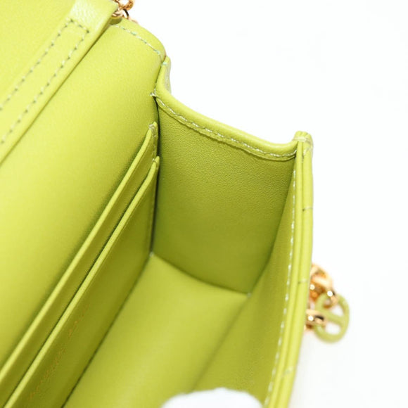 Christian Dior Cannage Miss Caro Chain Pouch Lamb Skin Green Gold Auth 185907SM