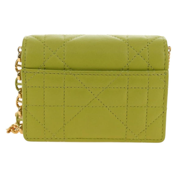 Christian Dior Cannage Miss Caro Chain Pouch Lamb Skin Green Gold Auth 185907SM