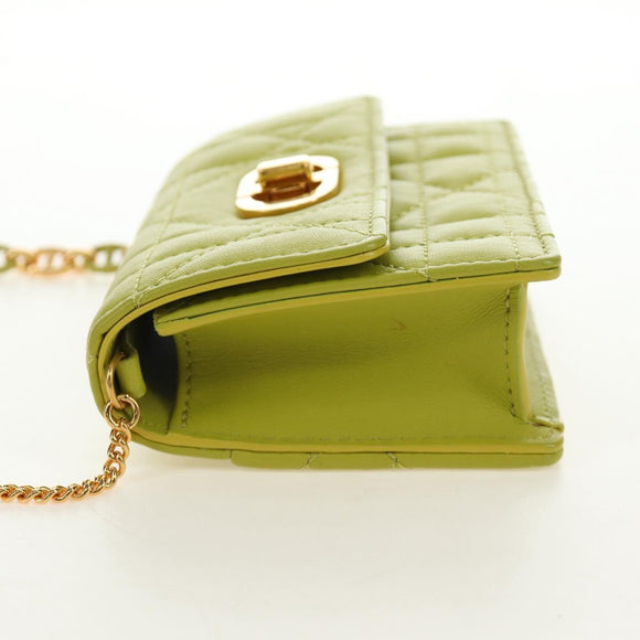Christian Dior Cannage Miss Caro Chain Pouch Lamb Skin Green Gold Auth 185907SM