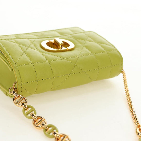 Christian Dior Cannage Miss Caro Chain Pouch Lamb Skin Green Gold Auth 185907SM