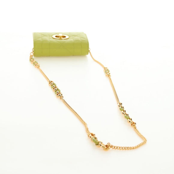 Christian Dior Cannage Miss Caro Chain Pouch Lamb Skin Green Gold Auth 185907SM