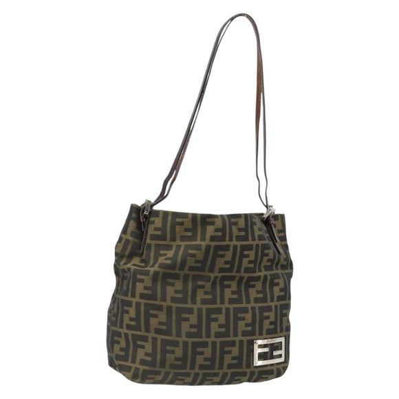 FENDI Zucca Canvas Tote Bag Black Brown Auth 185908