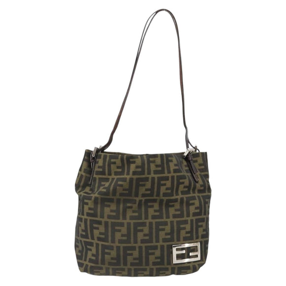 FENDI Zucca Canvas Tote Bag Black Brown Auth 185908