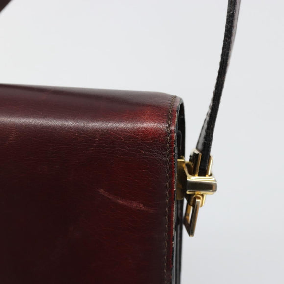 CELINE Shoulder Bag Leather Bordeaux Gold Auth 185909A