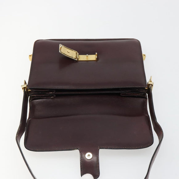 CELINE Shoulder Bag Leather Bordeaux Gold Auth 185909A