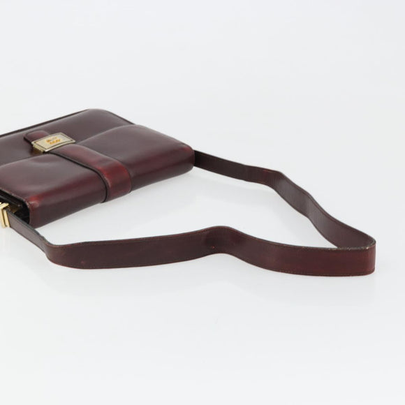 CELINE Shoulder Bag Leather Bordeaux Gold Auth 185909A
