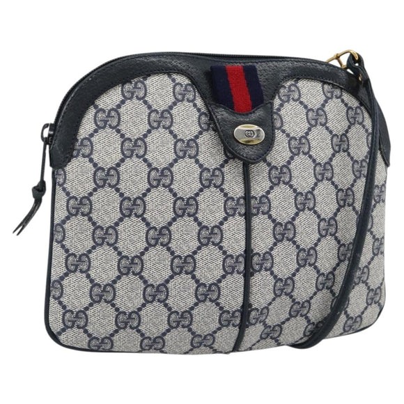 GUCCI GG Supreme Sherry Line Shoulder Bag PVC Navy Gold 68 02 047 Auth 185910