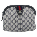 GUCCI GG Supreme Sherry Line Shoulder Bag PVC Navy Gold 68 02 047 Auth 185910-2