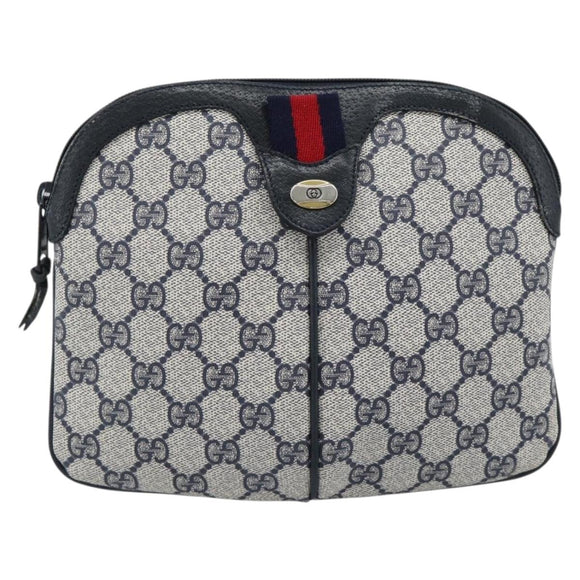 GUCCI GG Supreme Sherry Line Shoulder Bag PVC Navy Gold 68 02 047 Auth 185910