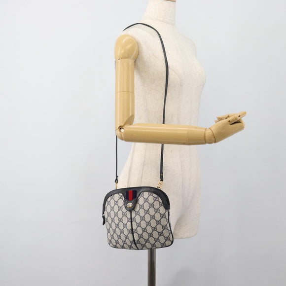 GUCCI GG Supreme Sherry Line Shoulder Bag PVC Navy Gold 68 02 047 Auth 185910