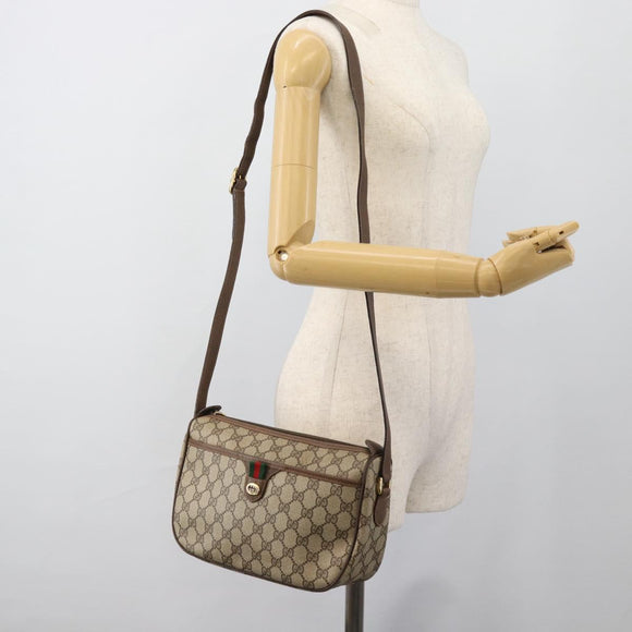 GUCCI GG Supreme Web Sherry Line Bag PVC Beige Gold 89 02 077 Auth 185911