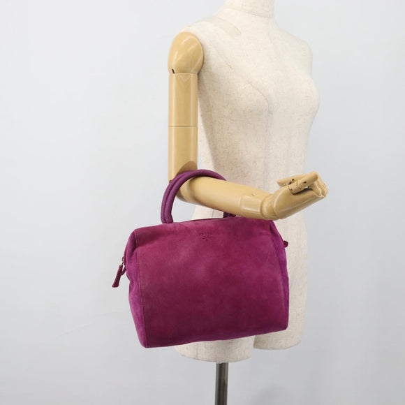 PRADA Hand Bag Suede Purple Gold Auth 185913