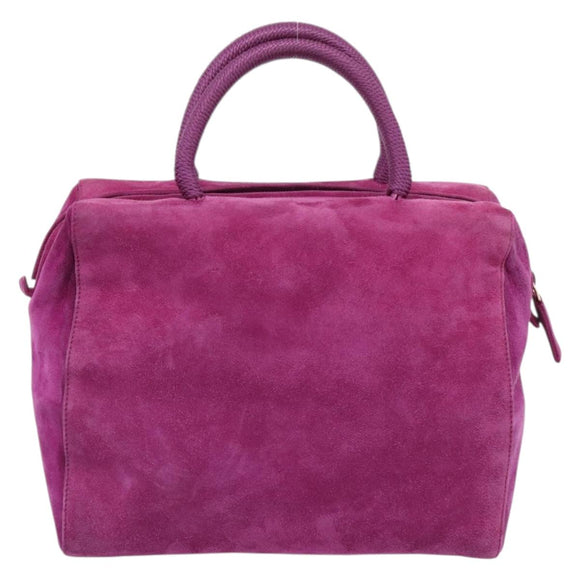 PRADA Hand Bag Suede Purple Gold Auth 185913