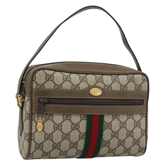 GUCCI GG Supreme Web Sherry Line Bag PVC Beige Gold 68 02 004 Auth 185916