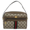 GUCCI GG Supreme Web Sherry Line Bag PVC Beige Gold 68 02 004 Auth 185916-2