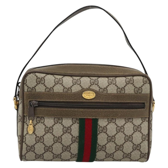 GUCCI GG Supreme Web Sherry Line Bag PVC Beige Gold 68 02 004 Auth 185916