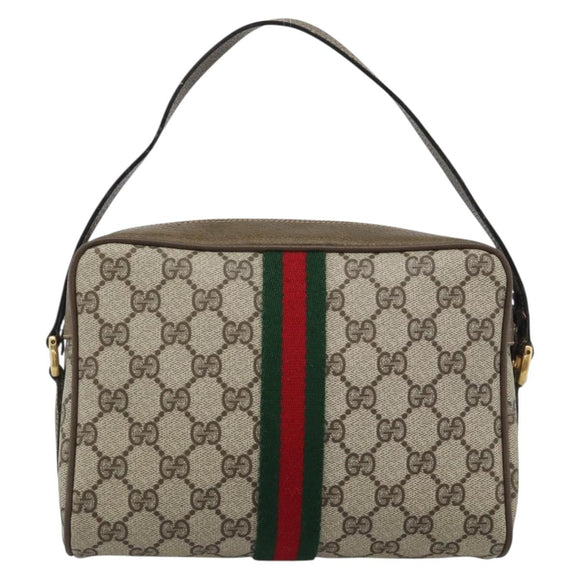 GUCCI GG Supreme Web Sherry Line Bag PVC Beige Gold 68 02 004 Auth 185916