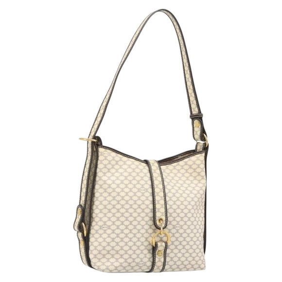 CELINE Macadam Canvas Shoulder Bag PVC Leather Ivory Gold Auth 185917A