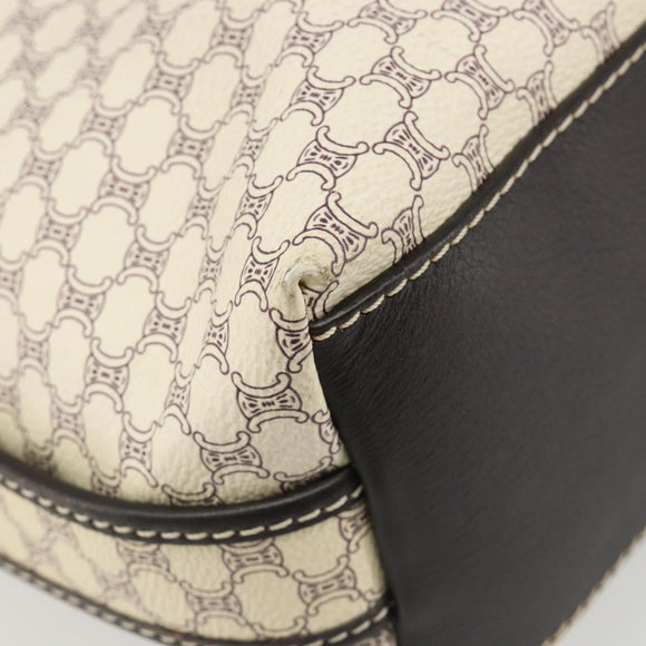 CELINE Macadam Canvas Shoulder Bag PVC Leather Ivory Gold Auth 185917A