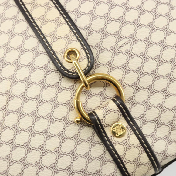 CELINE Macadam Canvas Shoulder Bag PVC Leather Ivory Gold Auth 185917A