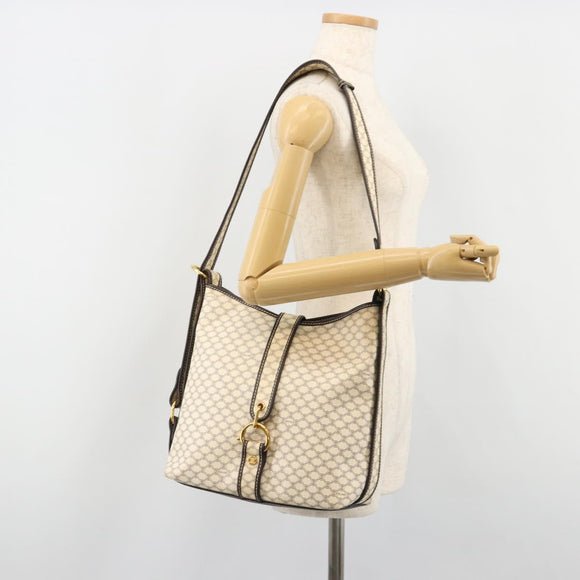 CELINE Macadam Canvas Shoulder Bag PVC Leather Ivory Gold Auth 185917A