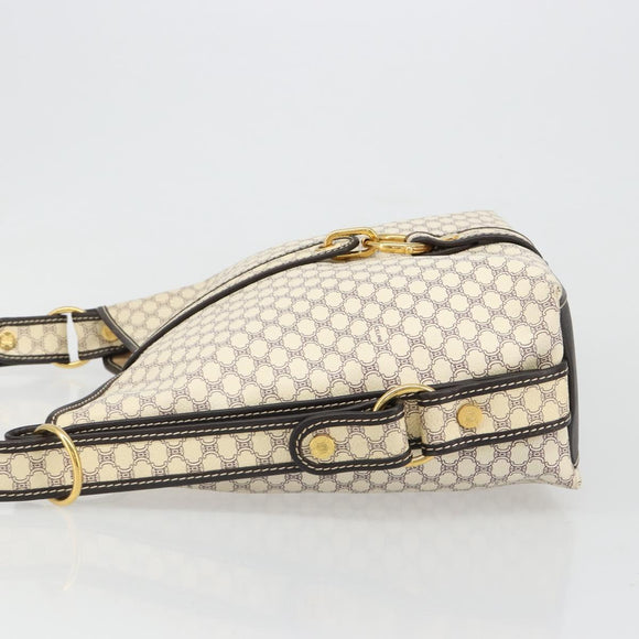 CELINE Macadam Canvas Shoulder Bag PVC Leather Ivory Gold Auth 185917A