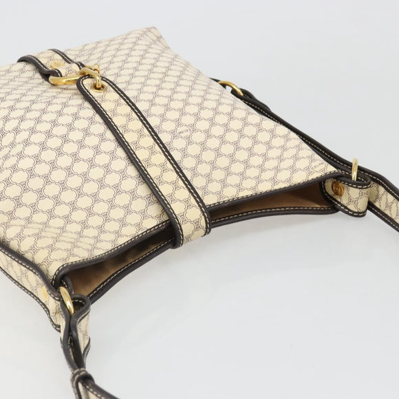 CELINE Macadam Canvas Shoulder Bag PVC Leather Ivory Gold Auth 185917A