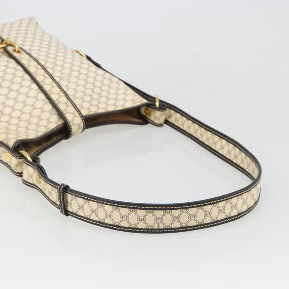 CELINE Macadam Canvas Shoulder Bag PVC Leather Ivory Gold Auth 185917A