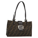 FENDI Zucca Canvas Mamma Baguette Hand Bag Black Brown Auth 185919-1